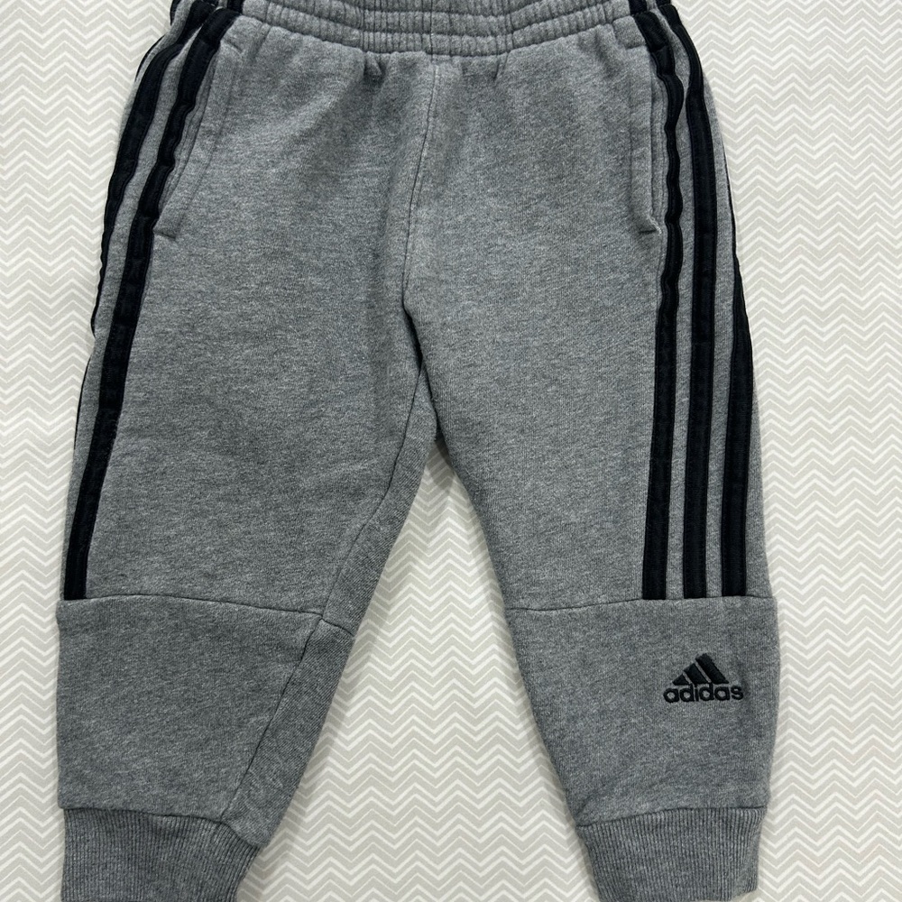 Adidas Kids Gray Sweatpants with Black Stripes